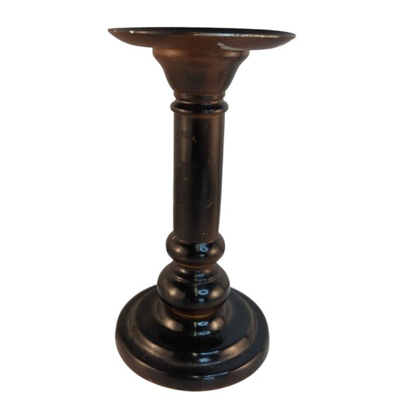 Black Metal Candle Holder 8" Tall Traditional Decorative Pillar Stand - Picture 1 of 6